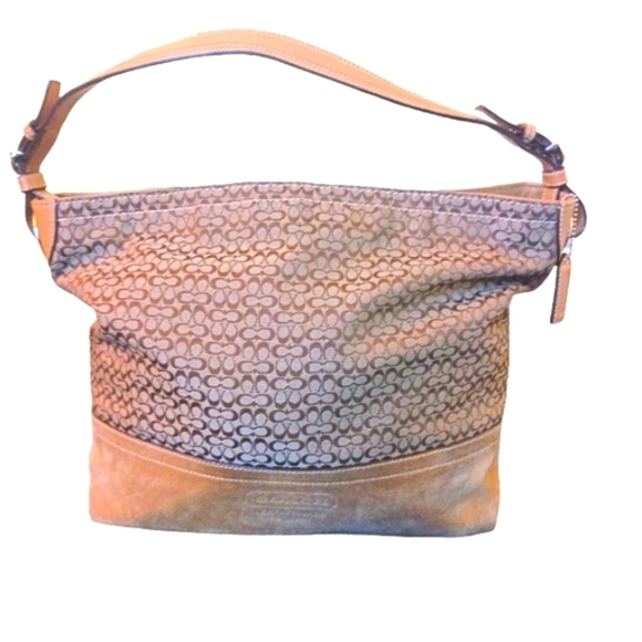 Coach Signature Jaquard and Suede Tan Hobo Shoulder Bag - Picture 13 of 13
